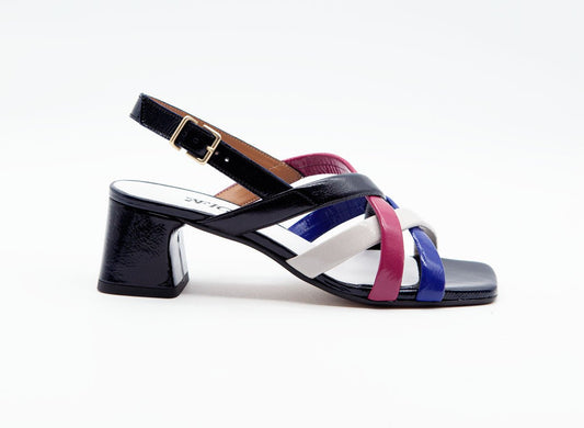 Figini - Sandali intrecciati con tacco 5 cm in vernice Blu - Figini Milano