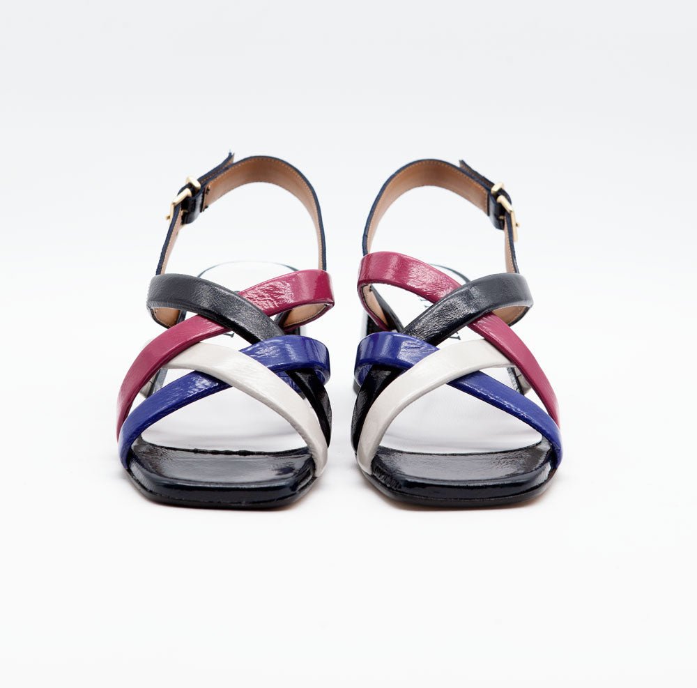 Figini - Sandali intrecciati con tacco 5 cm in vernice Blu - Figini Milano