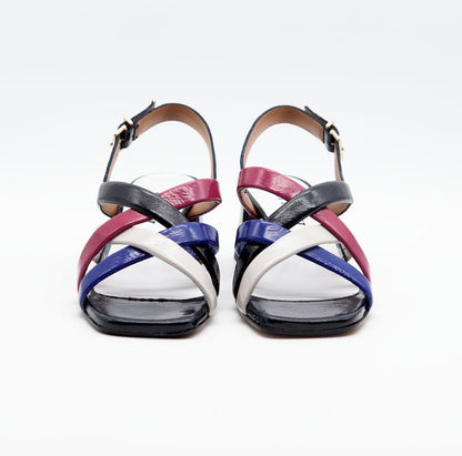 Figini - Sandali intrecciati con tacco 5 cm in vernice Blu - Figini Milano