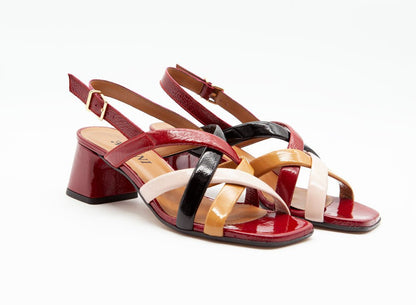 Figini - Sandali intrecciati con tacco 5 cm in vernice Rossa - Figini Milano