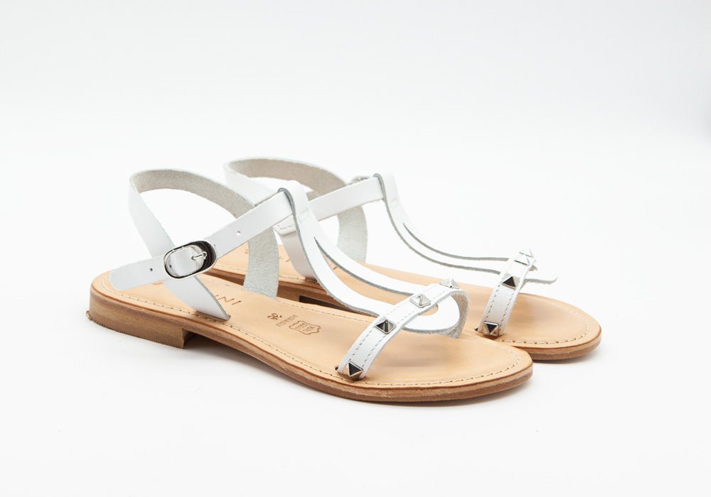 Figini - Sandali Minimal con borchie in Vacchetta Bianca - Figini Milano