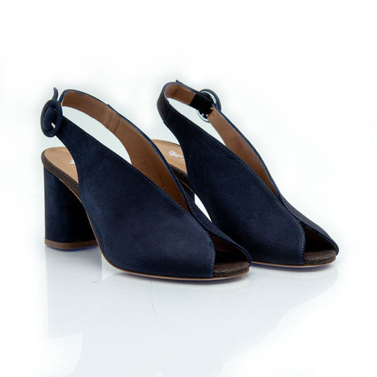 Figini - Sandali peep toe tacco 7 cm in camoscio blu - Figini Milano