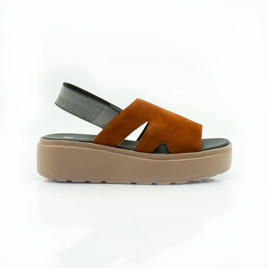 Figini - Sandali platform con cinturino elastico in camoscio cuoio - Figini Milano