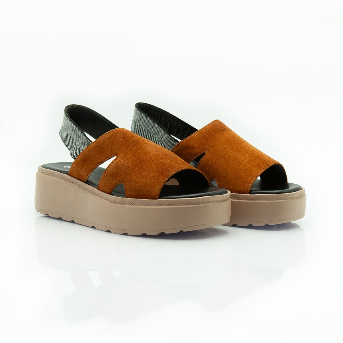 Figini - Sandali platform con cinturino elastico in camoscio cuoio - Figini Milano