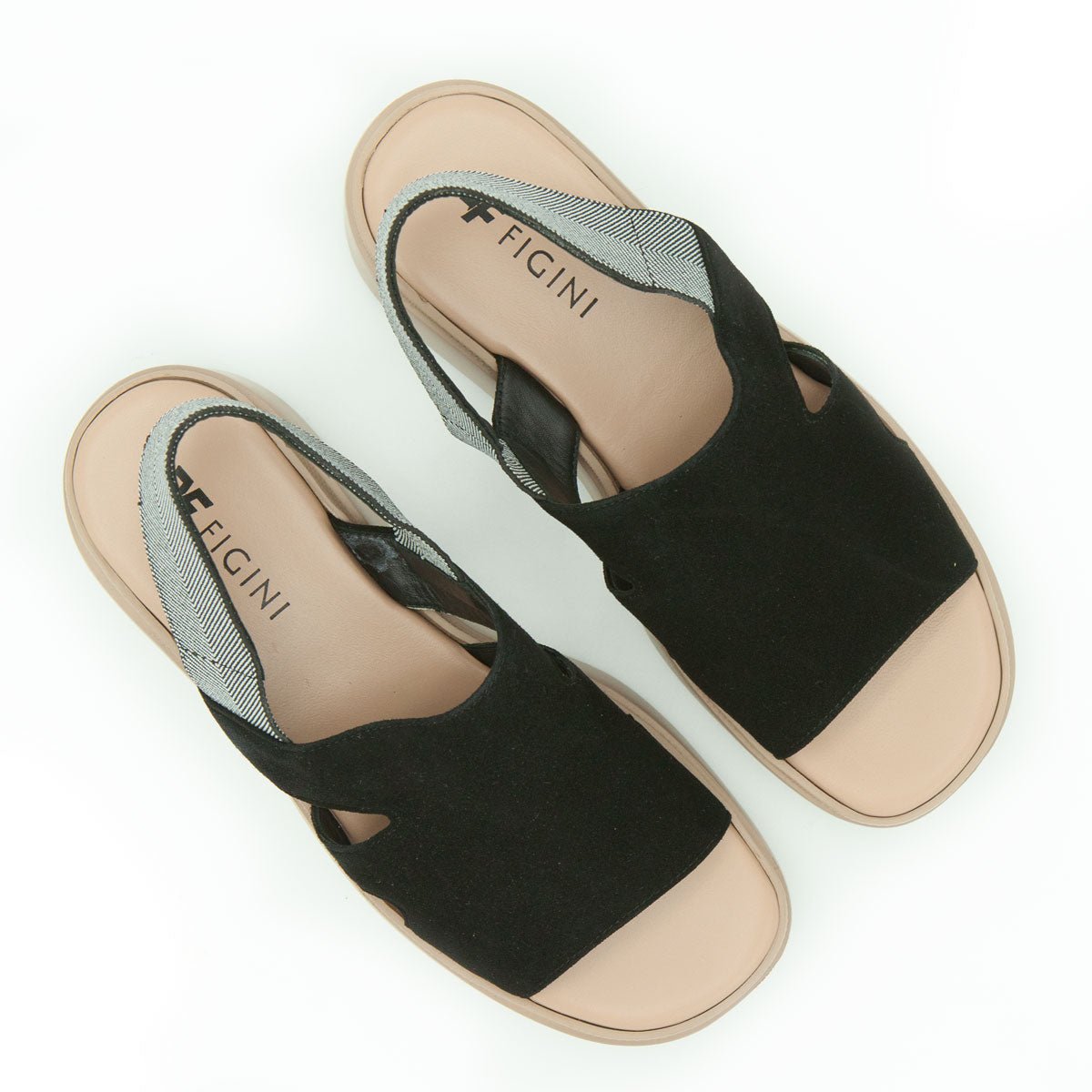 Figini - Sandali platform con cinturino elastico in camoscio nero - Figini Milano