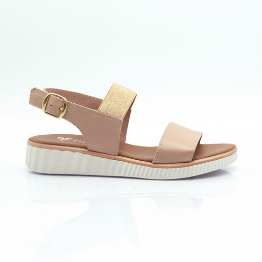 Figini - Sandali platform con elastico strass in vitello nude - Figini Milano