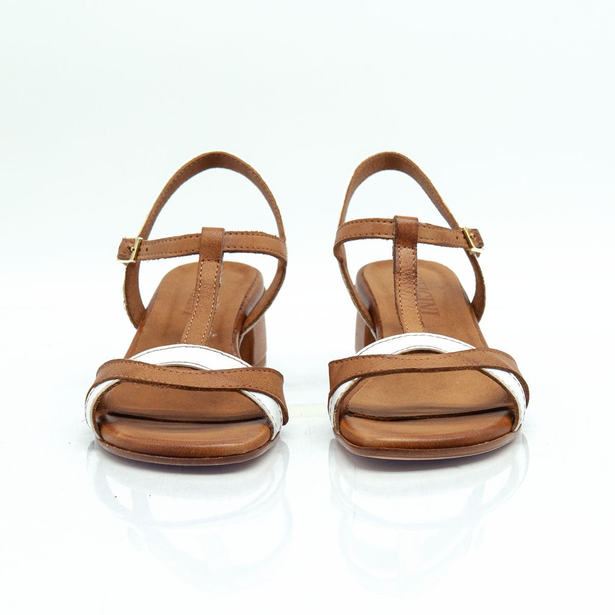 Figini - Sandali T - Strap e tacco 3 cm in nappa Bianca e Cuoio - Figini Milano