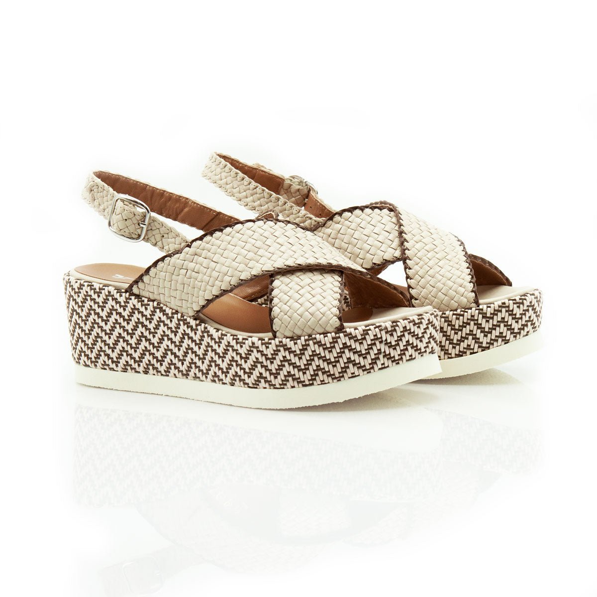 Figini - Sandali wedge intrecciati off - white - Figini Milano