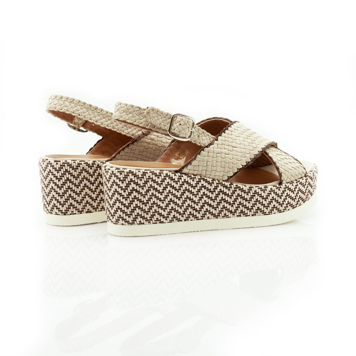 Figini - Sandali wedge intrecciati off - white - Figini Milano