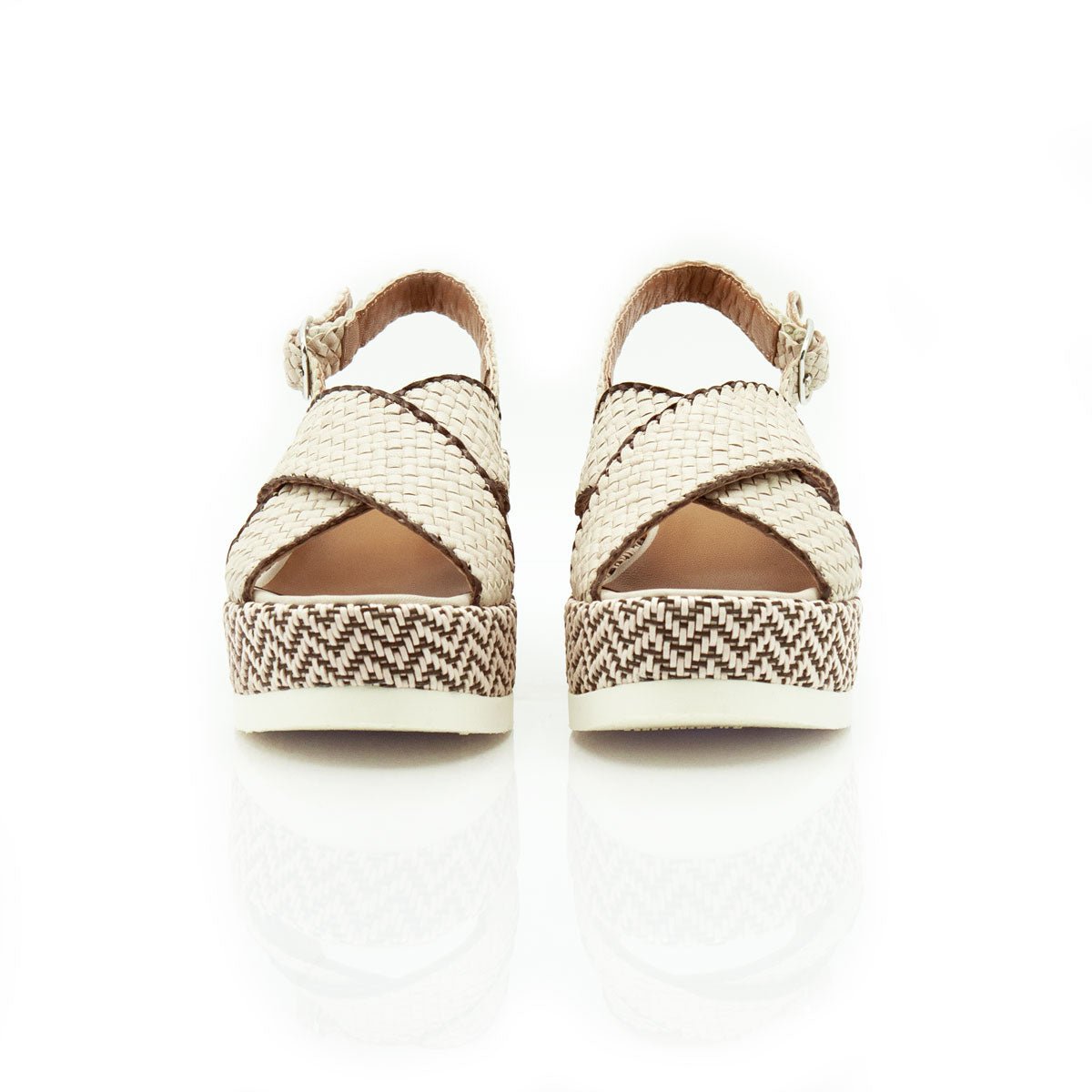 Figini - Sandali wedge intrecciati off - white - Figini Milano