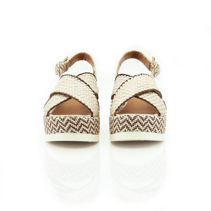 Figini - Sandali wedge intrecciati off - white - Figini Milano