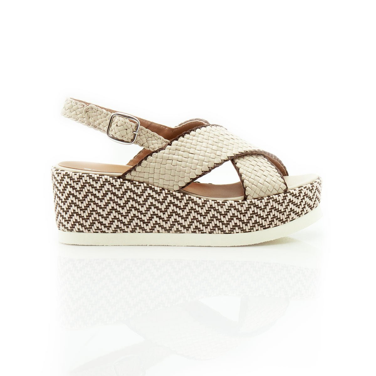 Figini - Sandali wedge intrecciati off - white - Figini Milano