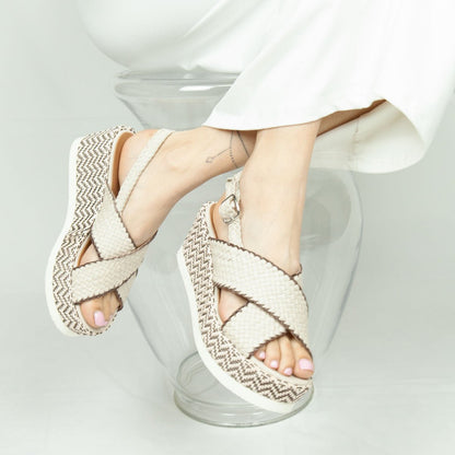 Figini - Sandali wedge intrecciati off - white - Figini Milano