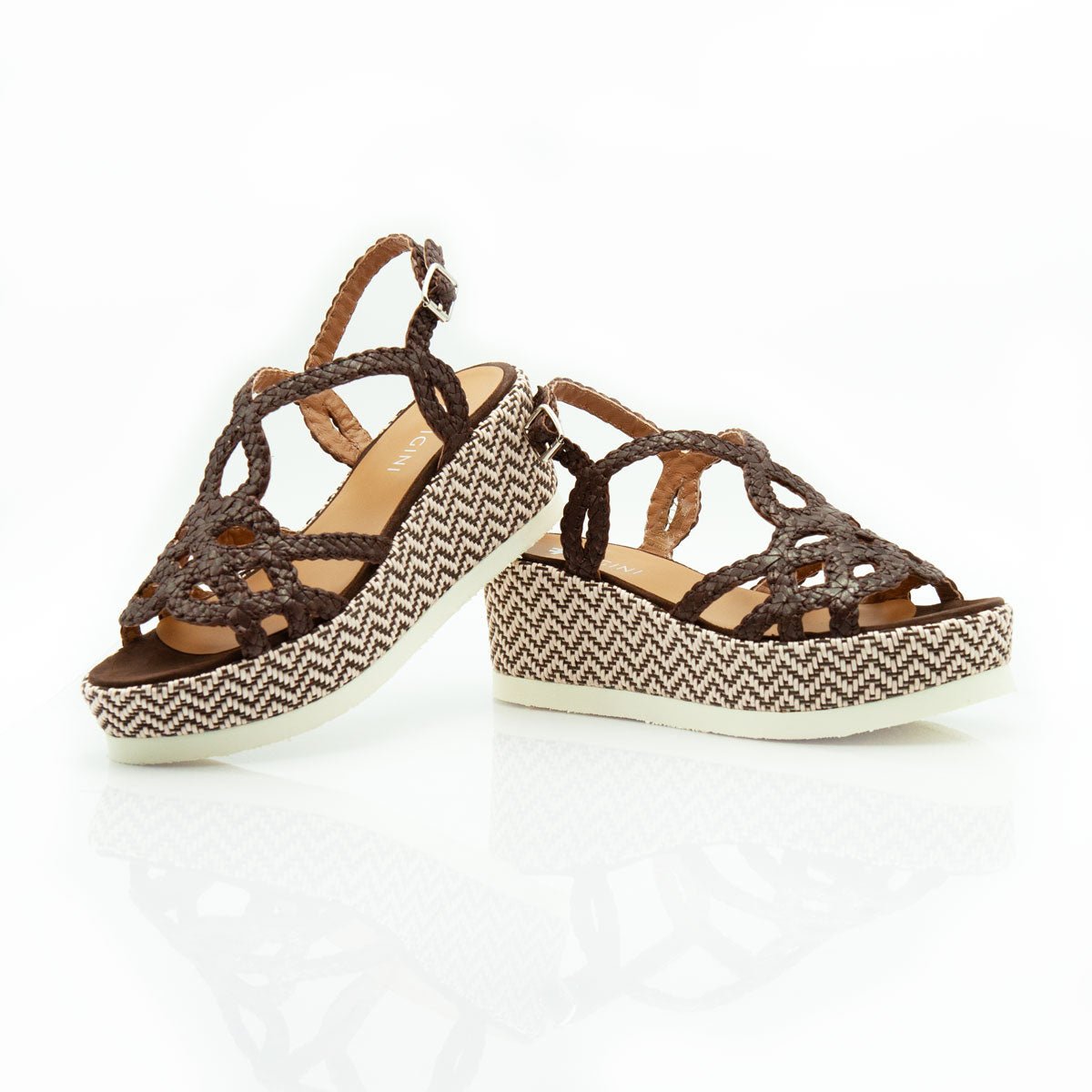 Figini - Sandali wedge intrecciati testa di moro - Figini Milano