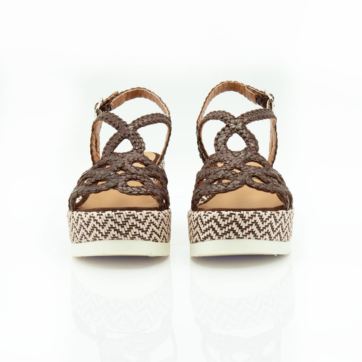 Figini - Sandali wedge intrecciati testa di moro - Figini Milano