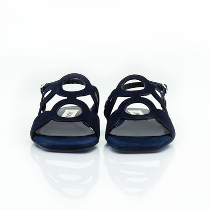 Figini - Sandalo a cerchi con tacco 2 cm in camoscio blu - Figini Milano