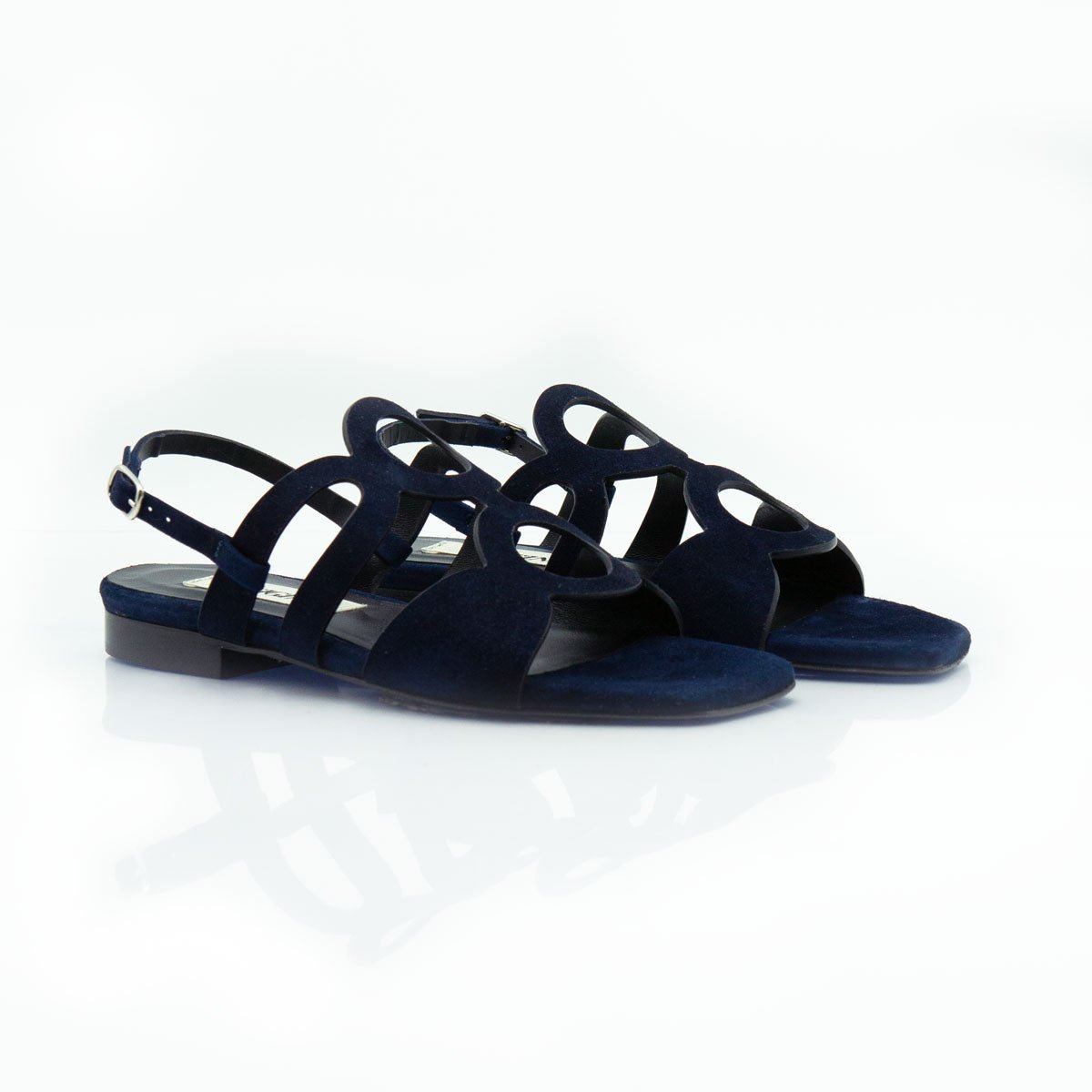 Figini - Sandalo a cerchi con tacco 2 cm in camoscio blu - Figini Milano