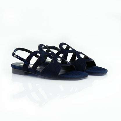 Figini - Sandalo a cerchi con tacco 2 cm in camoscio blu - Figini Milano