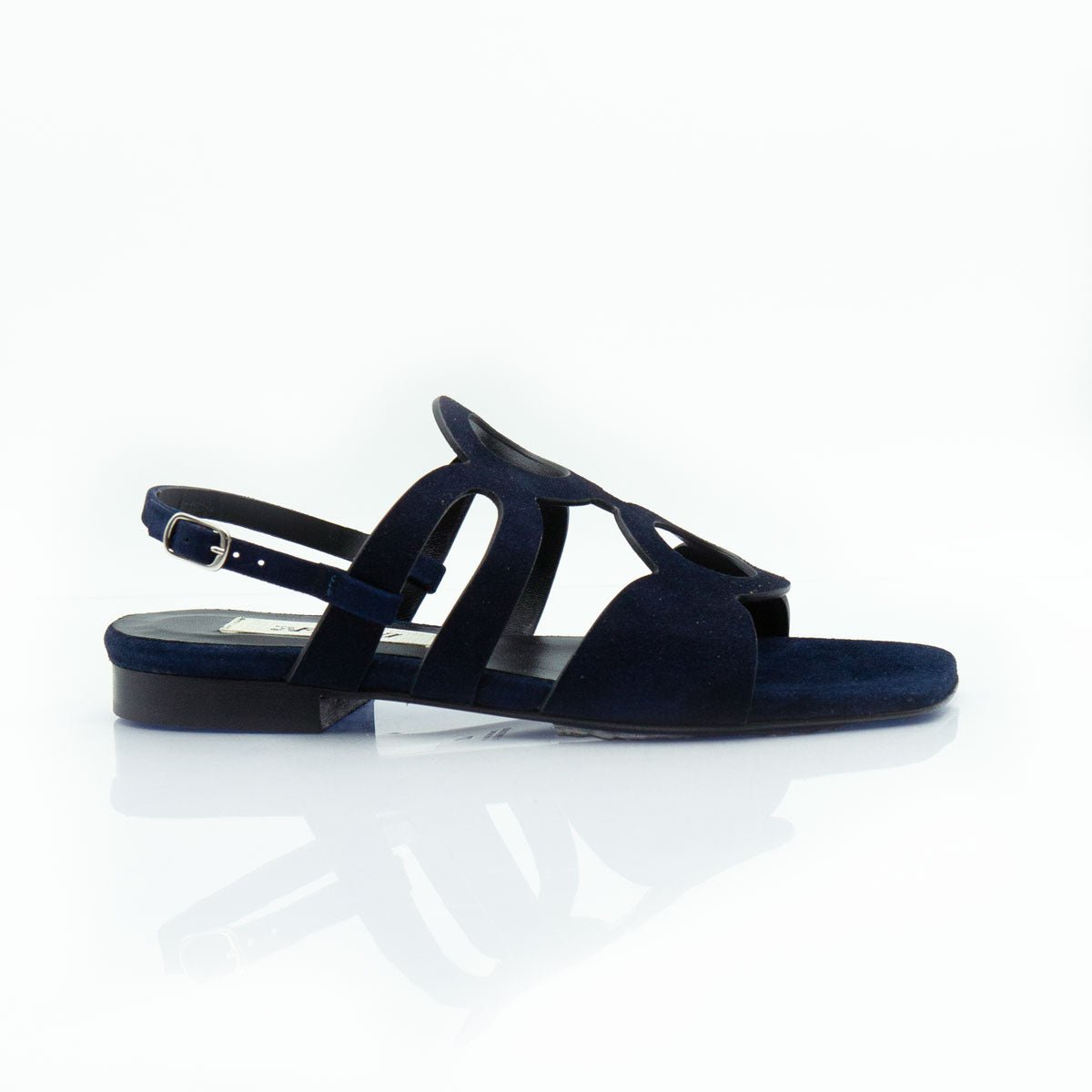 Figini - Sandalo a cerchi con tacco 2 cm in camoscio blu - Figini Milano