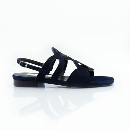 Figini - Sandalo a cerchi con tacco 2 cm in camoscio blu - Figini Milano