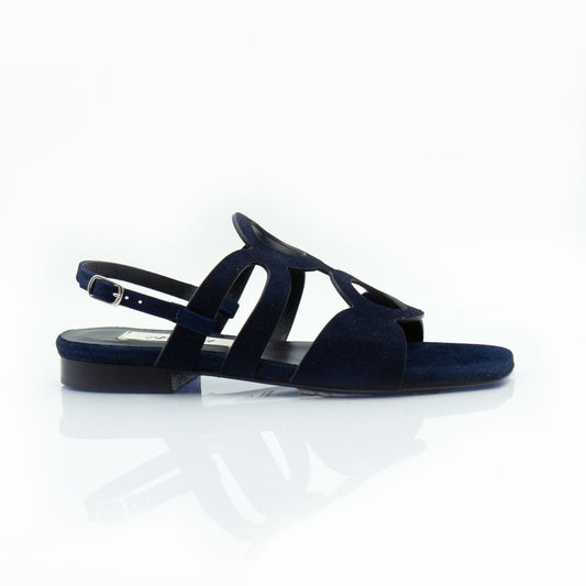 Figini - Sandalo a cerchi con tacco 2 cm in camoscio blu - Figini Milano