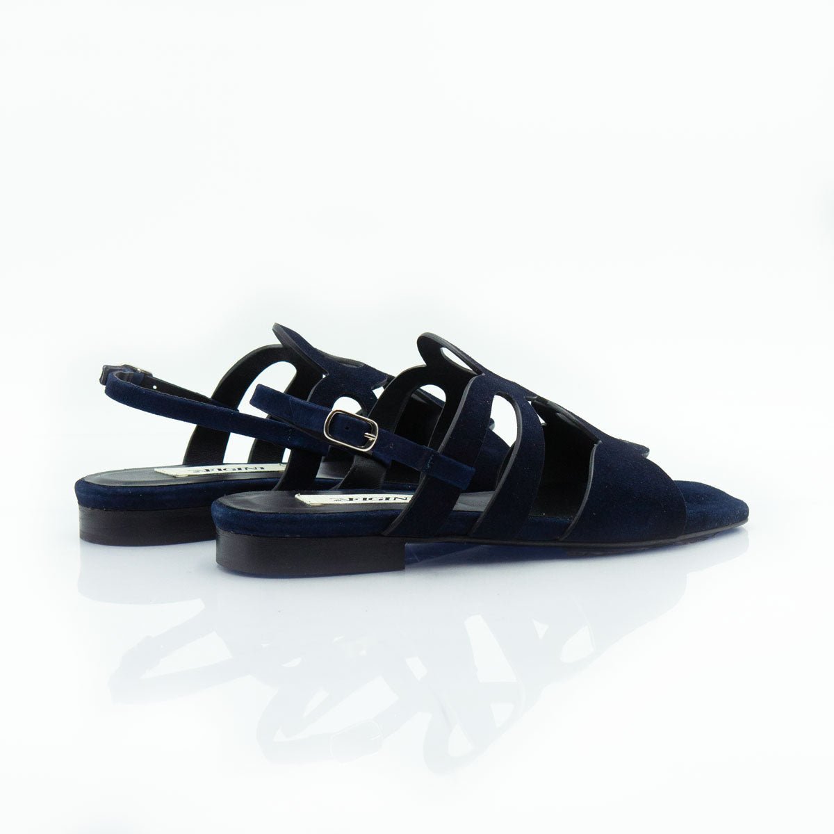 Figini - Sandalo a cerchi con tacco 2 cm in camoscio blu - Figini Milano