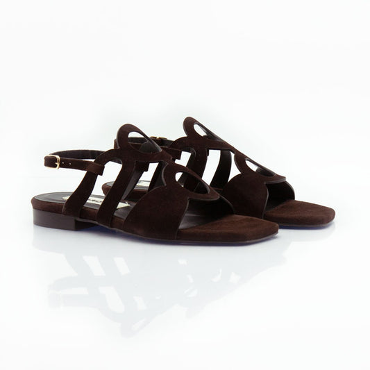 Figini - Sandalo a cerchi con tacco 2 cm in camoscio testa di moro - Figini Milano