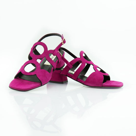 Figini - Sandalo a cerchi con tacco 4 cm in camoscio fucsia - Figini Milano