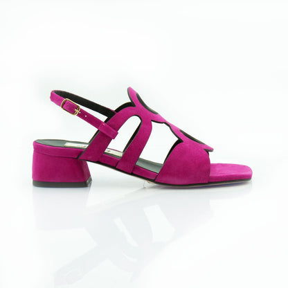 Figini - Sandalo a cerchi con tacco 4 cm in camoscio fucsia - Figini Milano