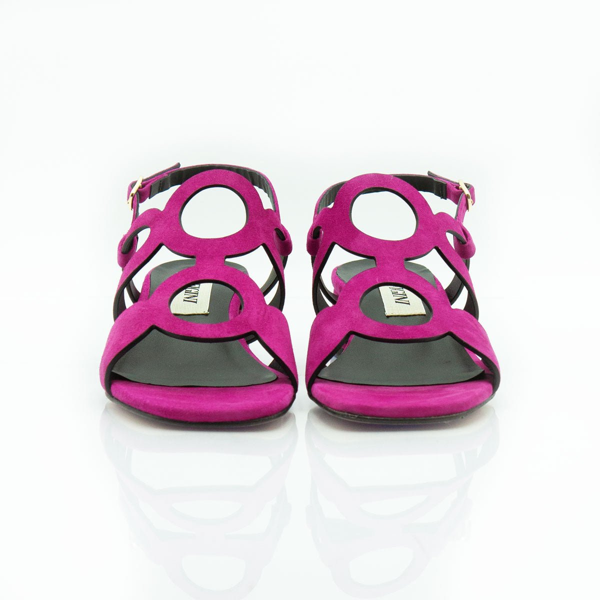 Figini - Sandalo a cerchi con tacco 4 cm in camoscio fucsia - Figini Milano