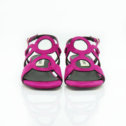 Figini - Sandalo a cerchi con tacco 4 cm in camoscio fucsia - Figini Milano