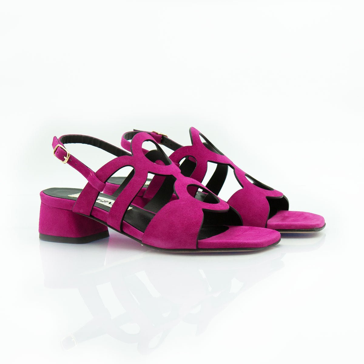 Figini - Sandalo a cerchi con tacco 4 cm in camoscio fucsia - Figini Milano