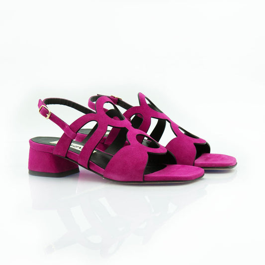 Figini - Sandalo a cerchi con tacco 4 cm in camoscio fucsia - Figini Milano