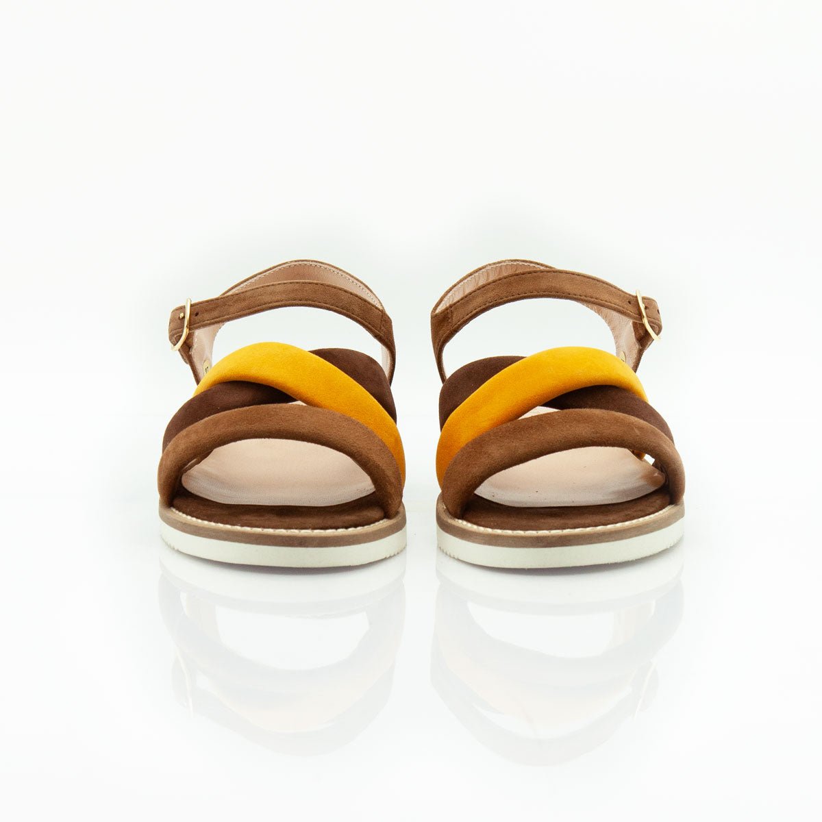 Figini - Sandalo a fasce in camoscio cuoio e ocra - Figini Milano
