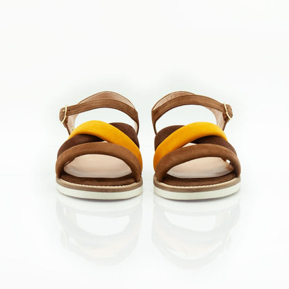 Figini - Sandalo a fasce in camoscio cuoio e ocra - Figini Milano