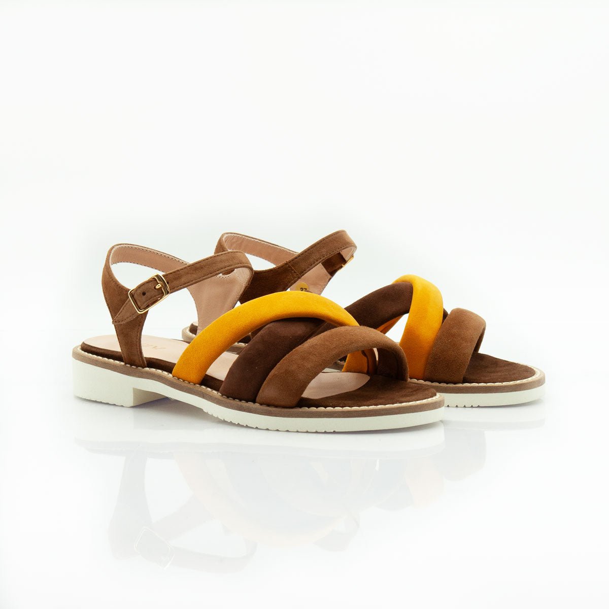 Figini - Sandalo a fasce in camoscio cuoio e ocra - Figini Milano