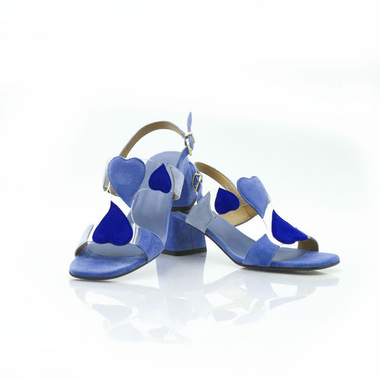 Figini - Sandalo Cuori con tacco 5 cm in vinile e camoscio azzurro - Figini Milano