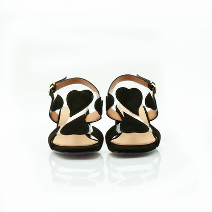 Figini - Sandalo Cuori con tacco 5 cm in vinile e camoscio nero - Figini Milano