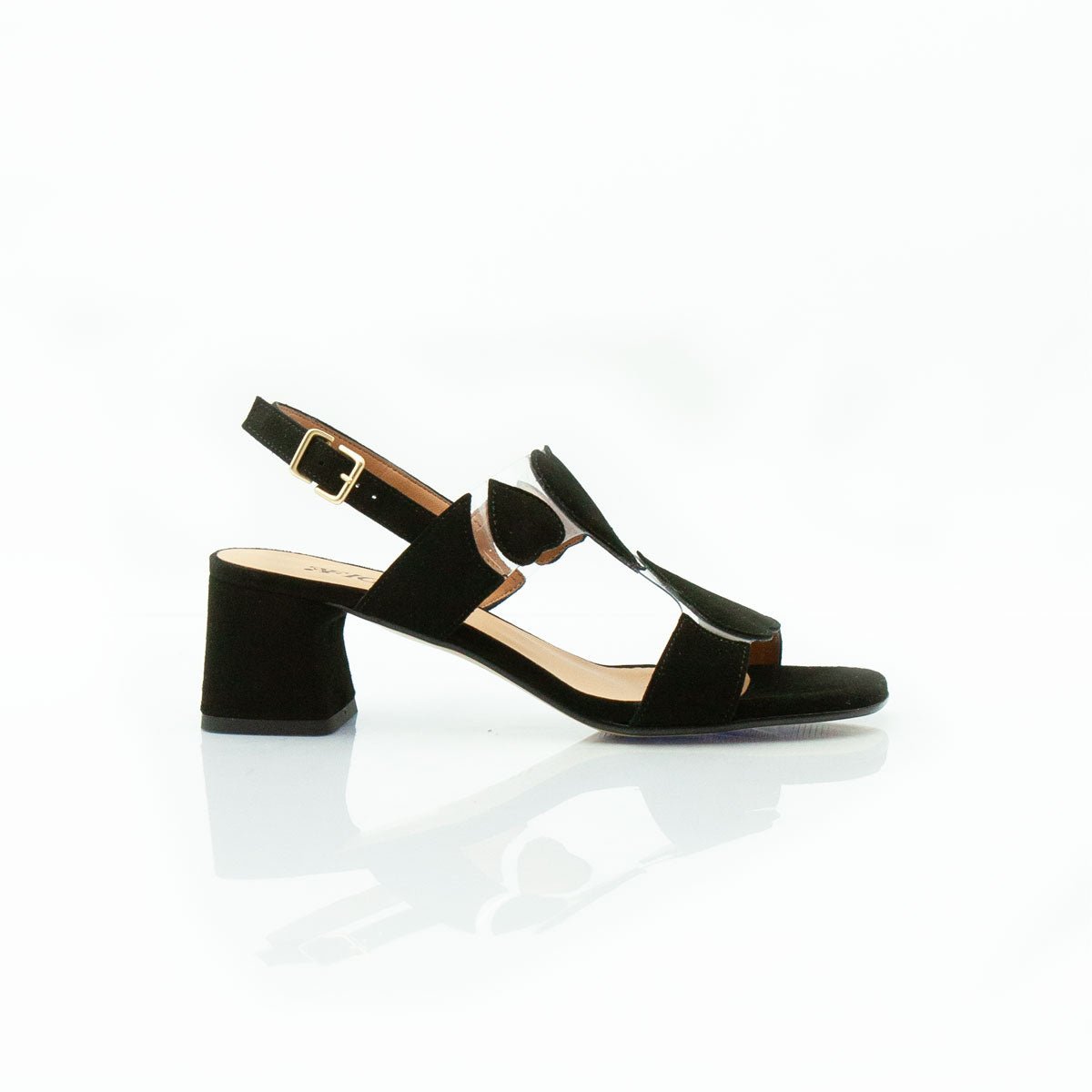 Figini - Sandalo Cuori con tacco 5 cm in vinile e camoscio nero - Figini Milano