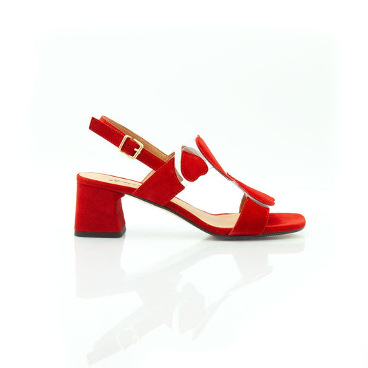 Figini - Sandalo Cuori con tacco 5 cm in vinile e camoscio rosso - Figini Milano