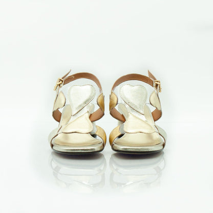 Figini - Sandalo Cuori con tacco 5 cm in vinile e nappa laminata platino - Figini Milano
