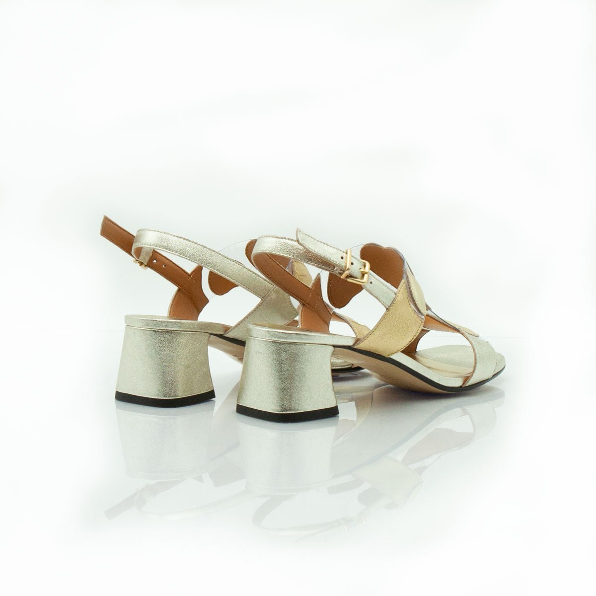 Figini - Sandalo Cuori con tacco 5 cm in vinile e nappa laminata platino - Figini Milano