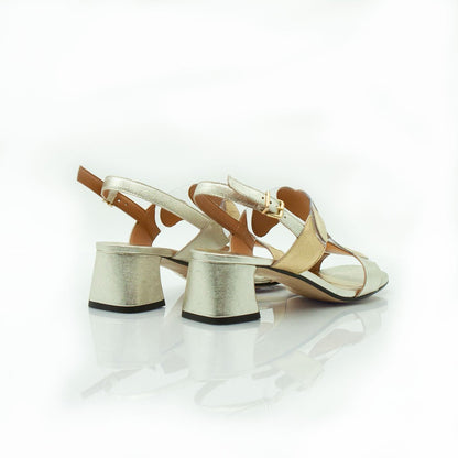 Figini - Sandalo Cuori con tacco 5 cm in vinile e nappa laminata platino - Figini Milano