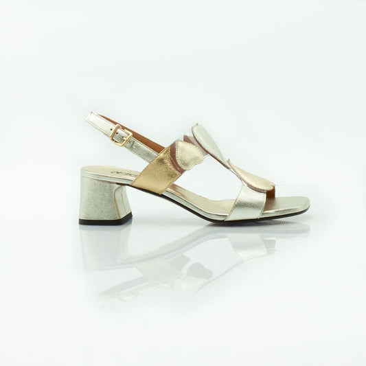 Figini - Sandalo Cuori con tacco 5 cm in vinile e nappa laminata platino - Figini Milano