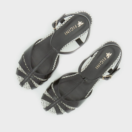 Figini - Sandalo Gabbia con tacco di 3 cm in vernice nero - Figini Milano