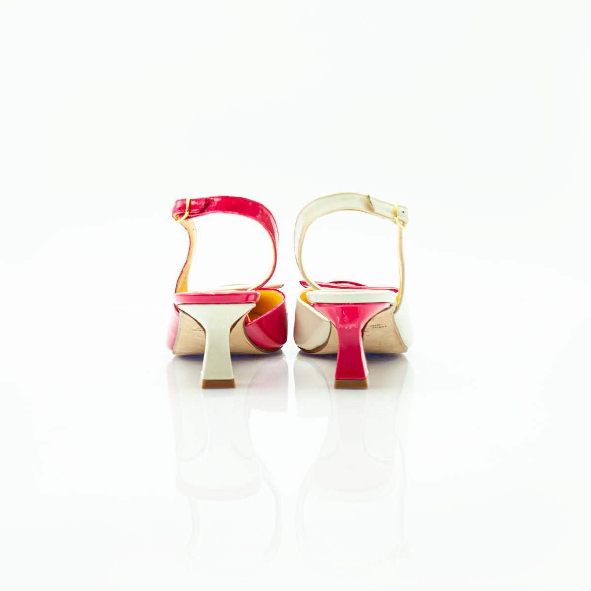 Figini - Slingback Asimmetriche con tacco di 5cm in in Vernice Beige - Fragola - Figini Milano