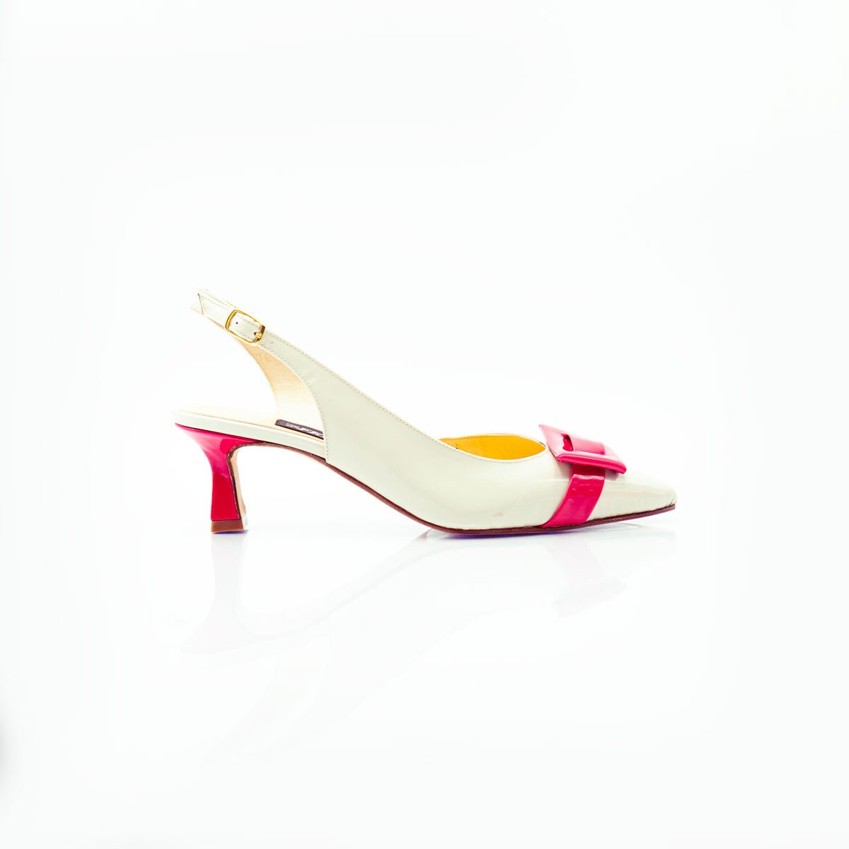 Figini - Slingback Asimmetriche con tacco di 5cm in in Vernice Beige - Fragola - Figini Milano