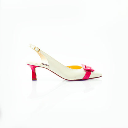 Figini - Slingback Asimmetriche con tacco di 5cm in in Vernice Beige - Fragola - Figini Milano