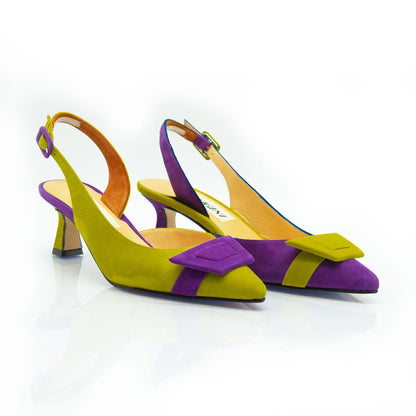 Figini - Slingback Asimmetriche con tacco di 5cm in lime e viola - Figini Milano