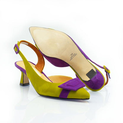 Figini - Slingback Asimmetriche con tacco di 5cm in lime e viola - Figini Milano